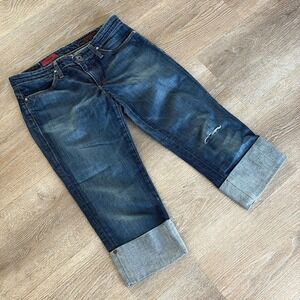 AG Adriano Goldschmied The Shorty Crop Cuffed Jeans 28 Distressed Capri USA